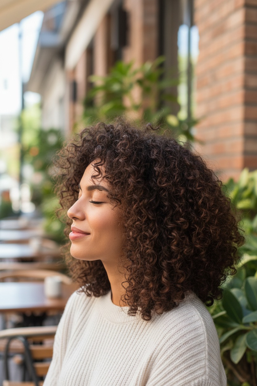 foto de perfil de mulher com cabelo cacheado